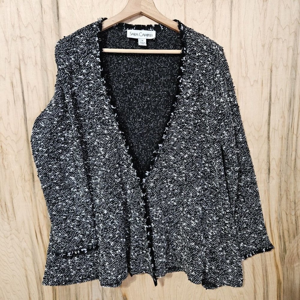 Sara Campbell Wmns Med Wool Blend Single Button Draped Black and Cream Cardigan